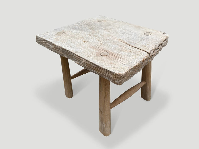 Bleached Teak Stool or Side Table