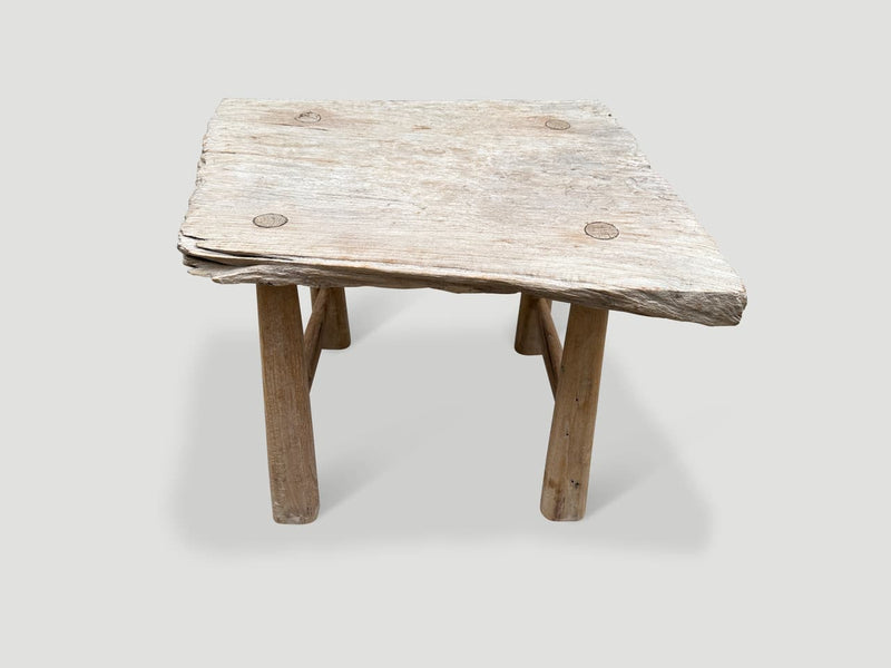 Bleached Teak Stool or Side Table
