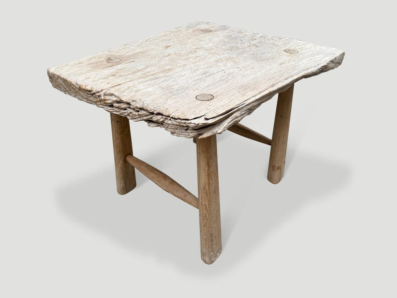 Bleached Teak Stool or Side Table