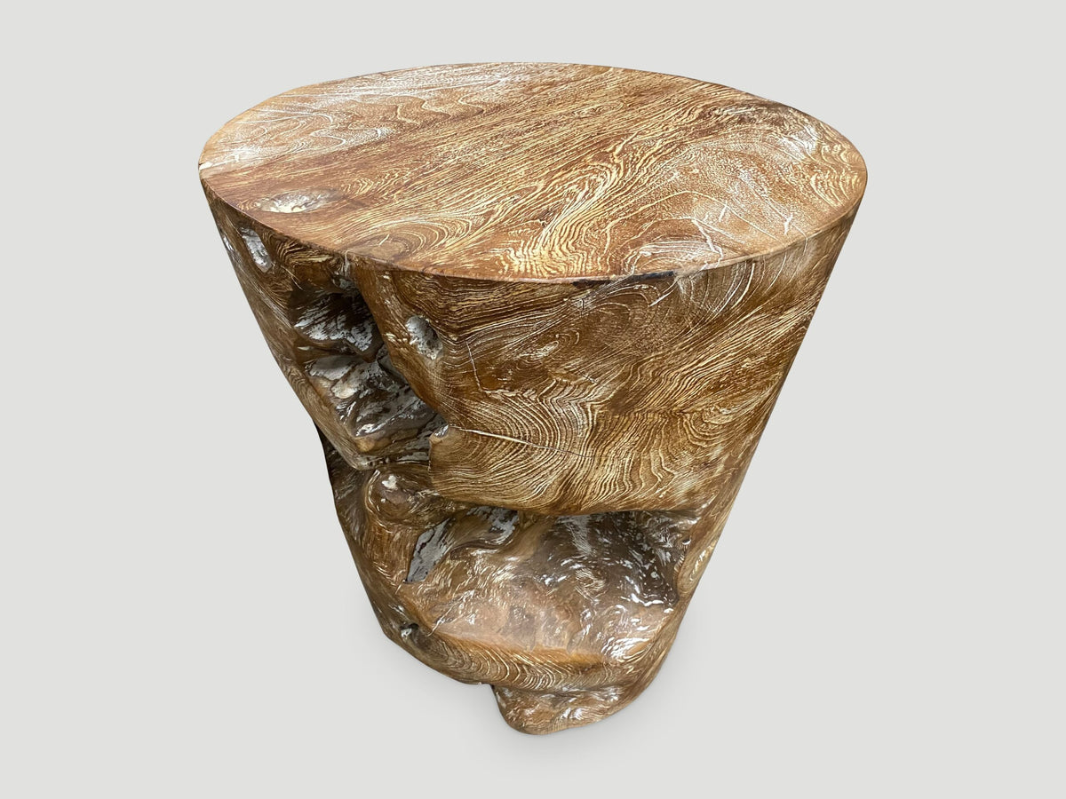 Organic Cerused Side Table or Pedestal