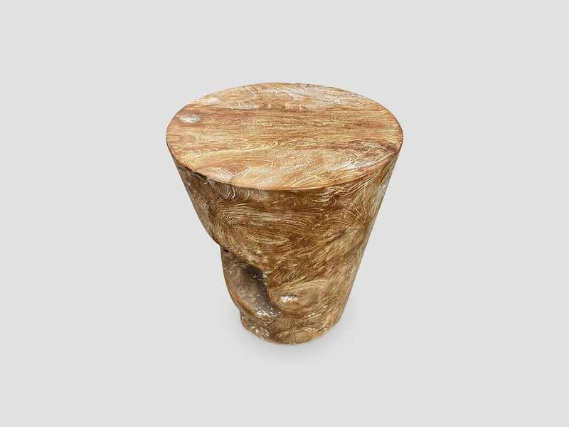 Organic Cerused Side Table or Pedestal
