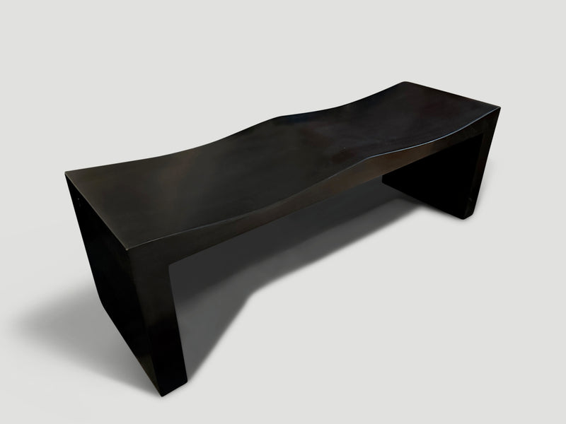 Charred Teak Wood Wave Bench