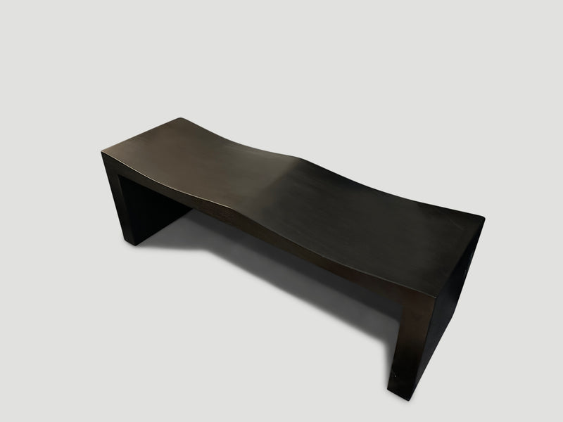 Charred Teak Wood Wave Bench