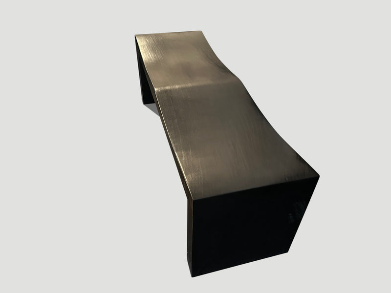 Charred Teak Wood Wave Bench