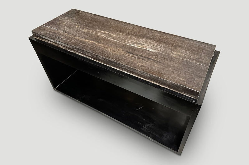 Petrified Wood Slab with Minimalist Teak Base