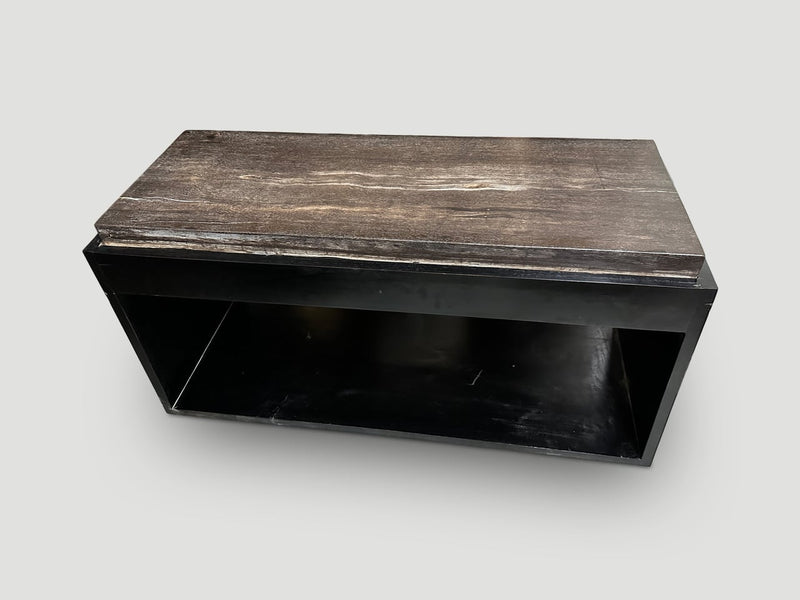 Petrified Wood Slab with Minimalist Teak Base