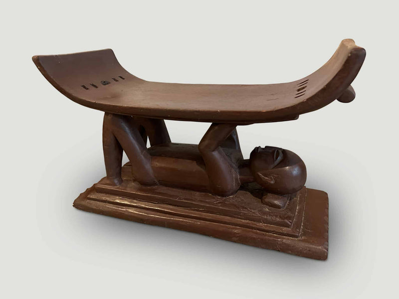 Antique Ashanti Stool with a Hand Carved Monk