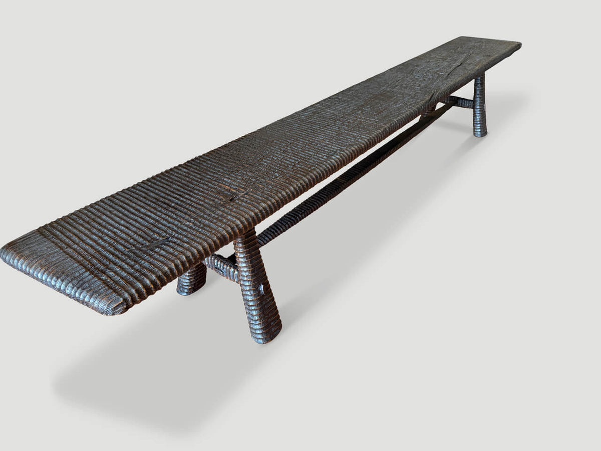 Impressive Minimalist Hand Carved Teak Bench