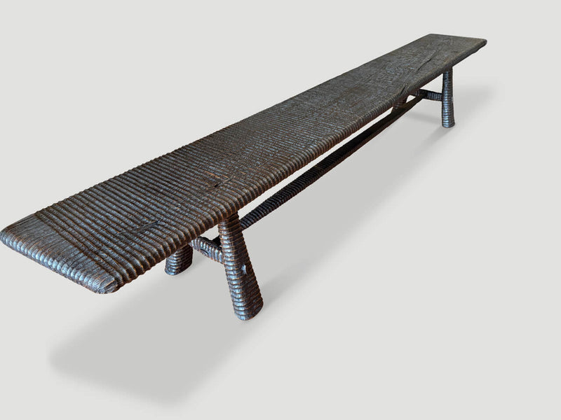 Impressive Minimalist Hand Carved Teak Bench