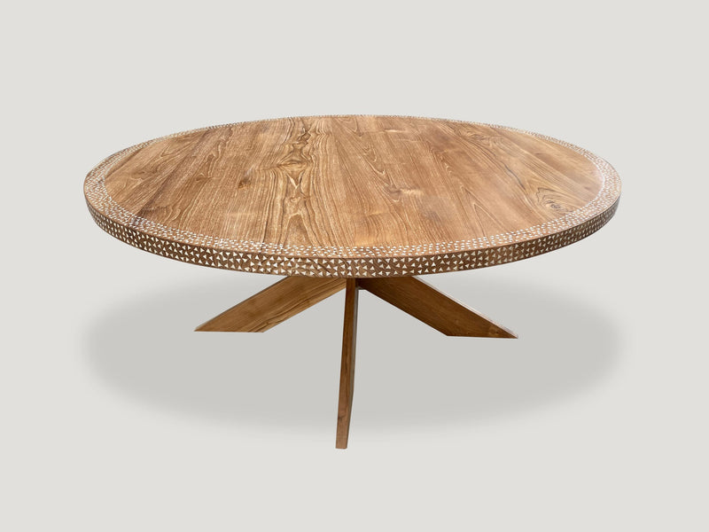 Round Shell Inlaid Teak Dining Table