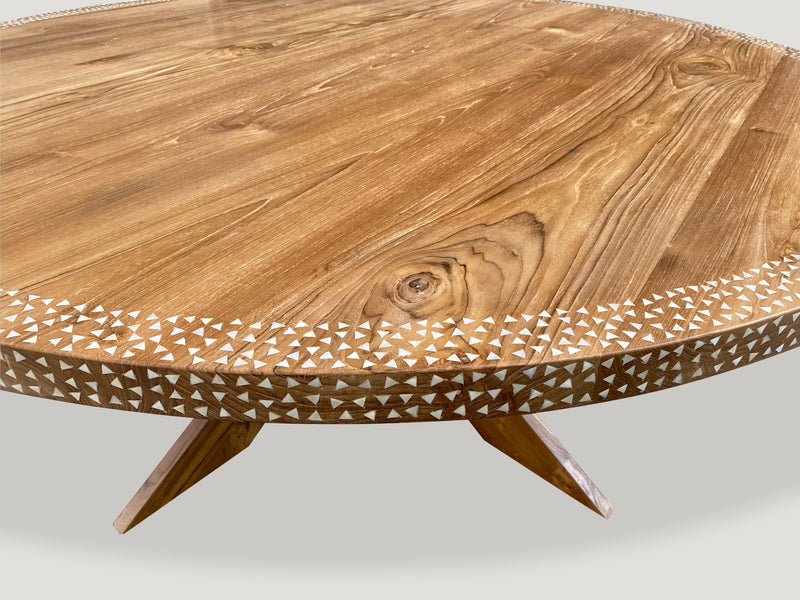 Round Shell Inlaid Teak Dining Table