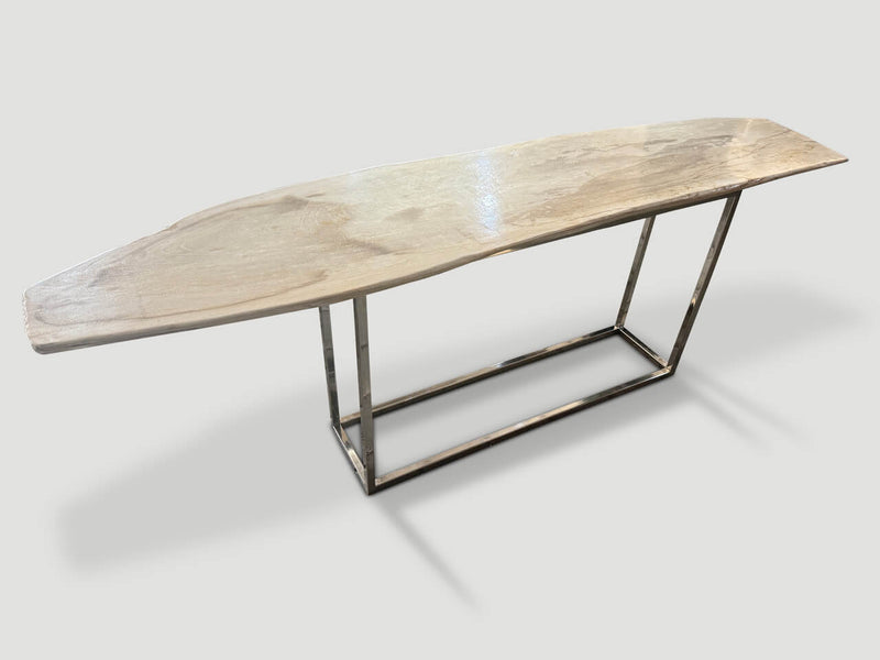 Minimalist Super Smooth Petrified Wood Console Table