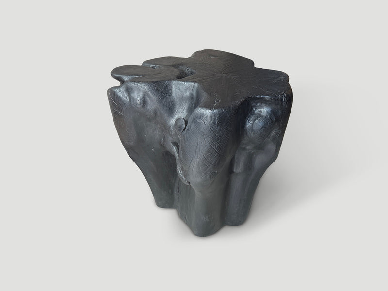 Sculptural Charred Teak Side Table or Pedestal