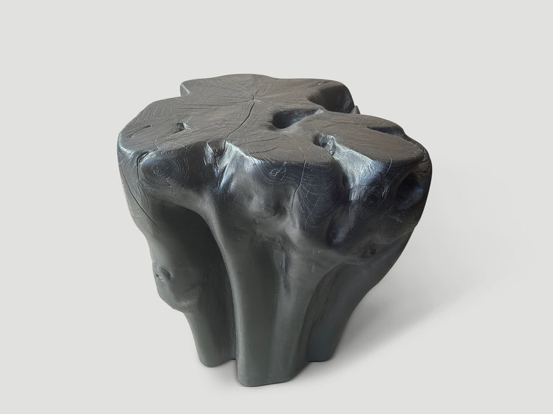 Sculptural Charred Teak Side Table or Pedestal