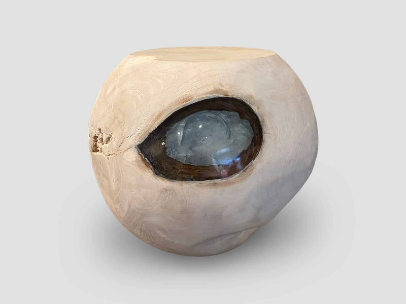 Organic Teak and Resin Drum Side Table