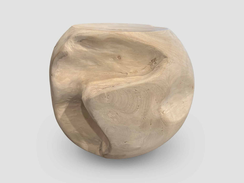Organic Teak and Resin Drum Side Table
