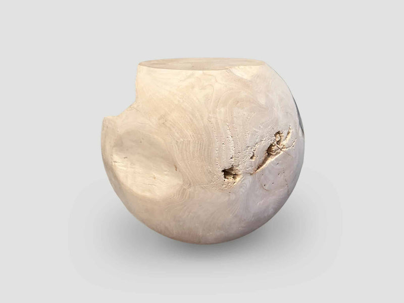Organic Teak and Resin Drum Side Table
