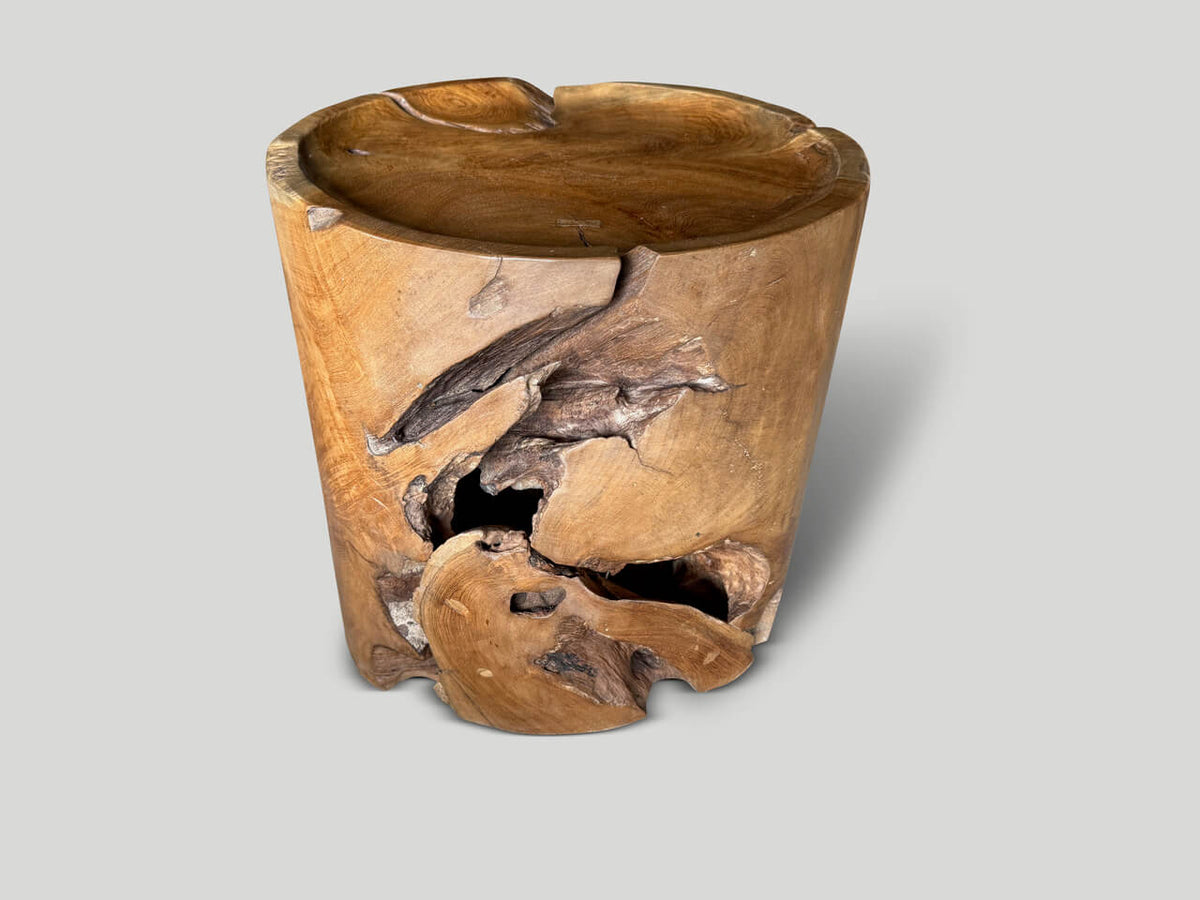 Large Sculptural Teak Wood Tray Side Table