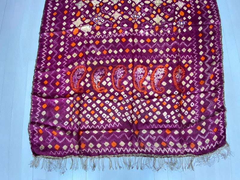 Antique Burnt Orange and Purple Silk Textile