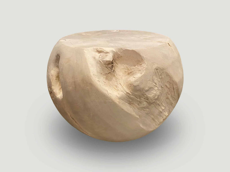 Bleached Teak Drum Side Table