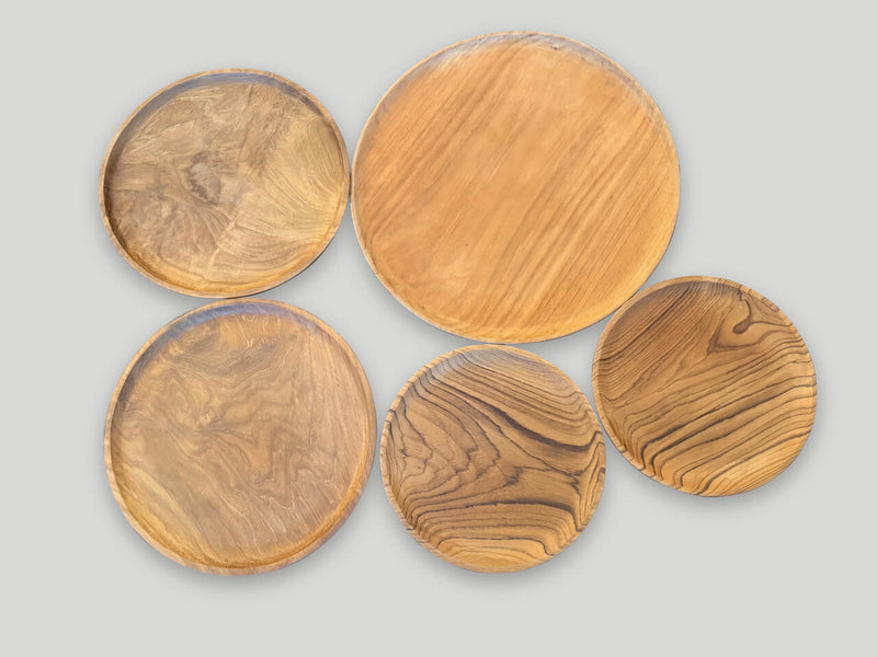 Set of Five Minimalist Teak Plates
