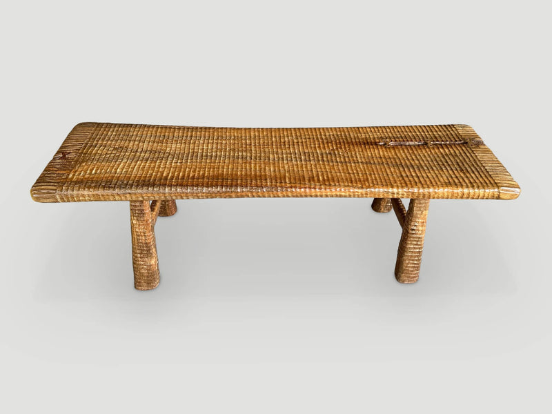 Impressive Hand Carved Natural Teak Bench
