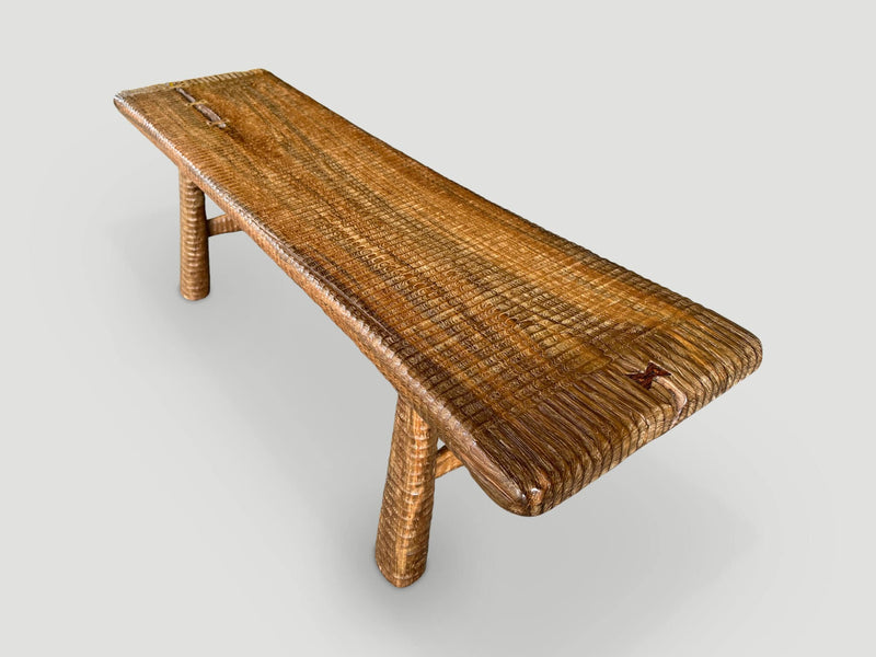 Impressive Hand Carved Natural Teak Bench