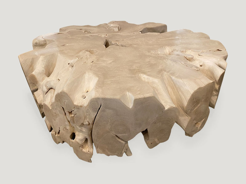 Round Bleached Teak Organic Coffee Table