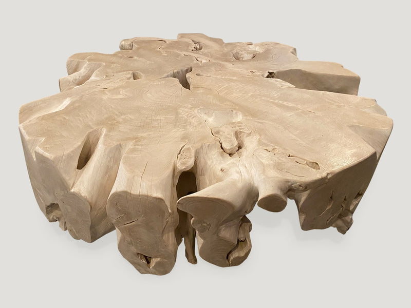 Round Bleached Teak Organic Coffee Table