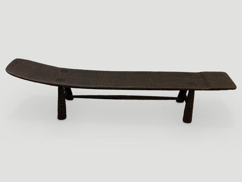Impressive Hand Carved Espresso Stained Teak Bench or Chaise