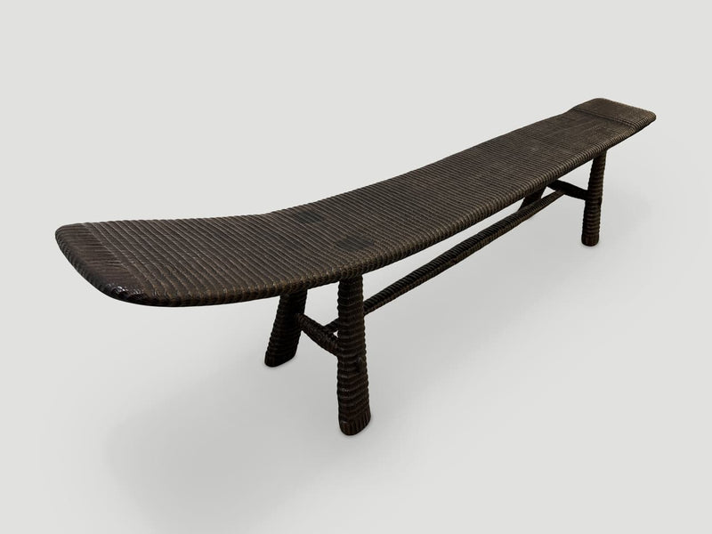 Impressive Hand Carved Espresso Stained Teak Bench or Chaise