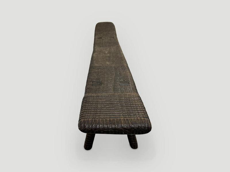 Impressive Hand Carved Espresso Stained Teak Bench or Chaise