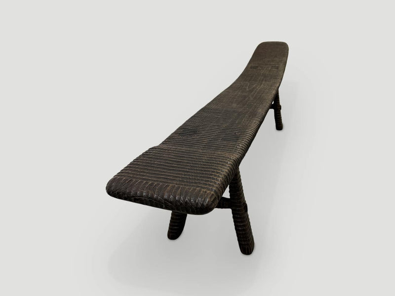 Impressive Hand Carved Espresso Stained Teak Bench or Chaise