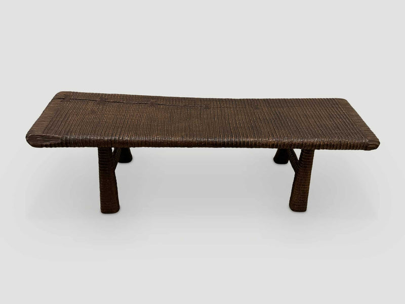 Impressive Hand Carved Espresso Stained Teak Bench