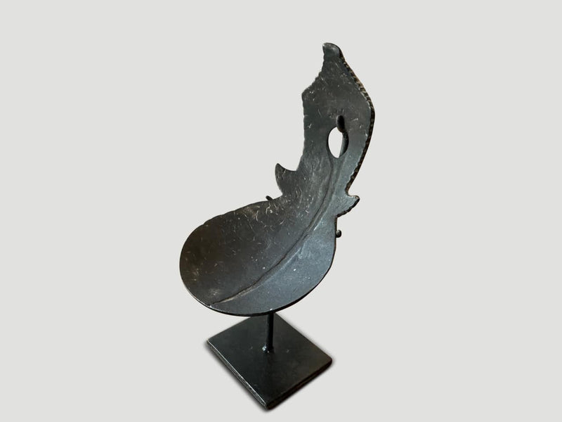 Antique Coconut Wood Rice Spoon on a Stand