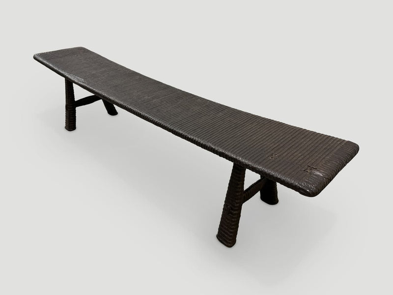 Impressive Hand Carved Espresso Stained Teak Bench