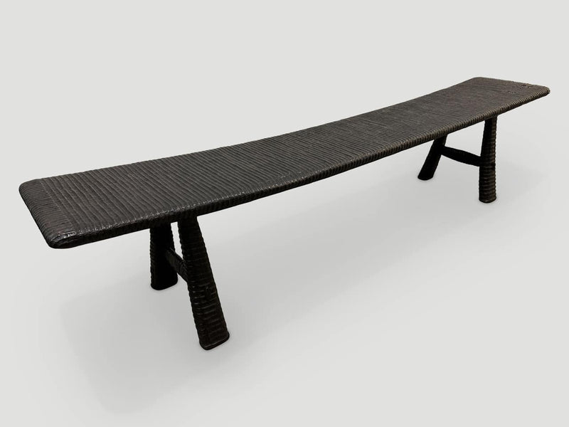 Impressive Hand Carved Espresso Stained Teak Bench