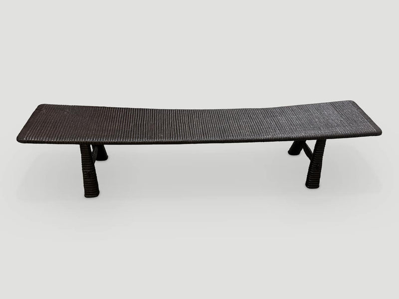 Impressive Hand Carved Espresso Stained Teak Bench