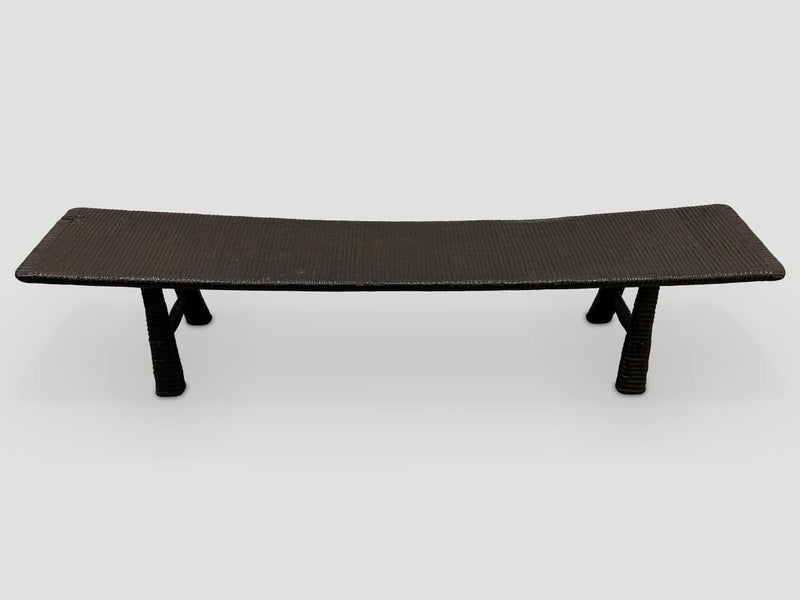 Impressive Hand Carved Espresso Stained Teak Bench