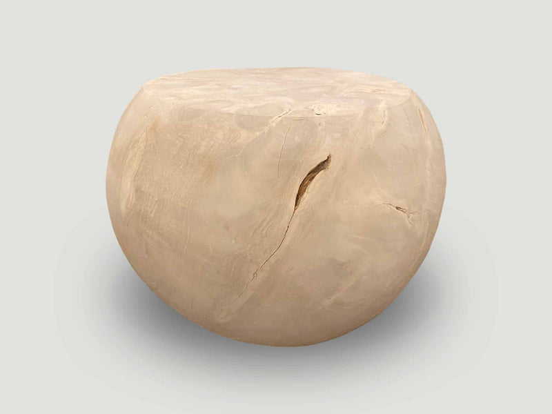 Bleached Teak Drum Side Table