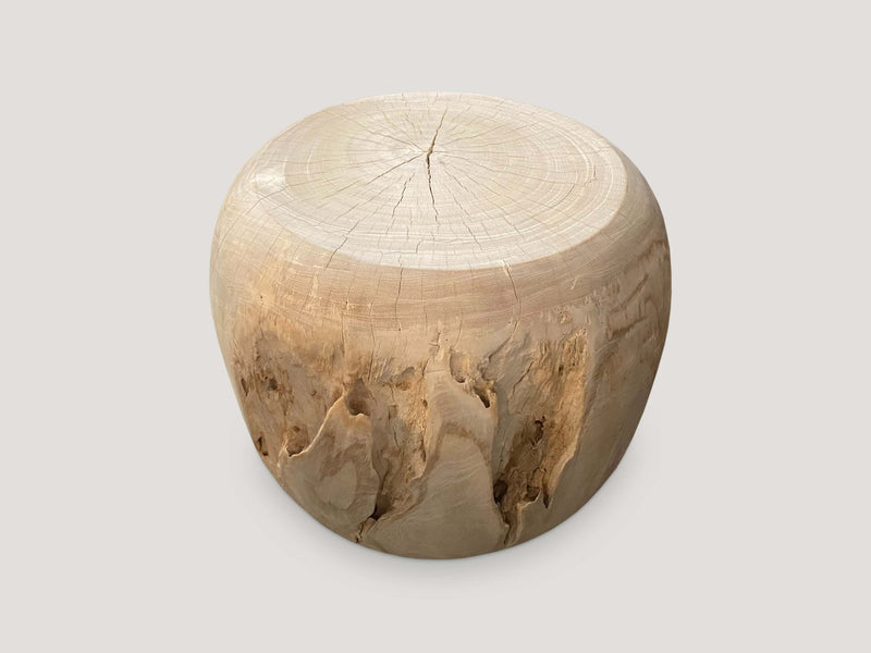 Bleached Teak Drum Side Table