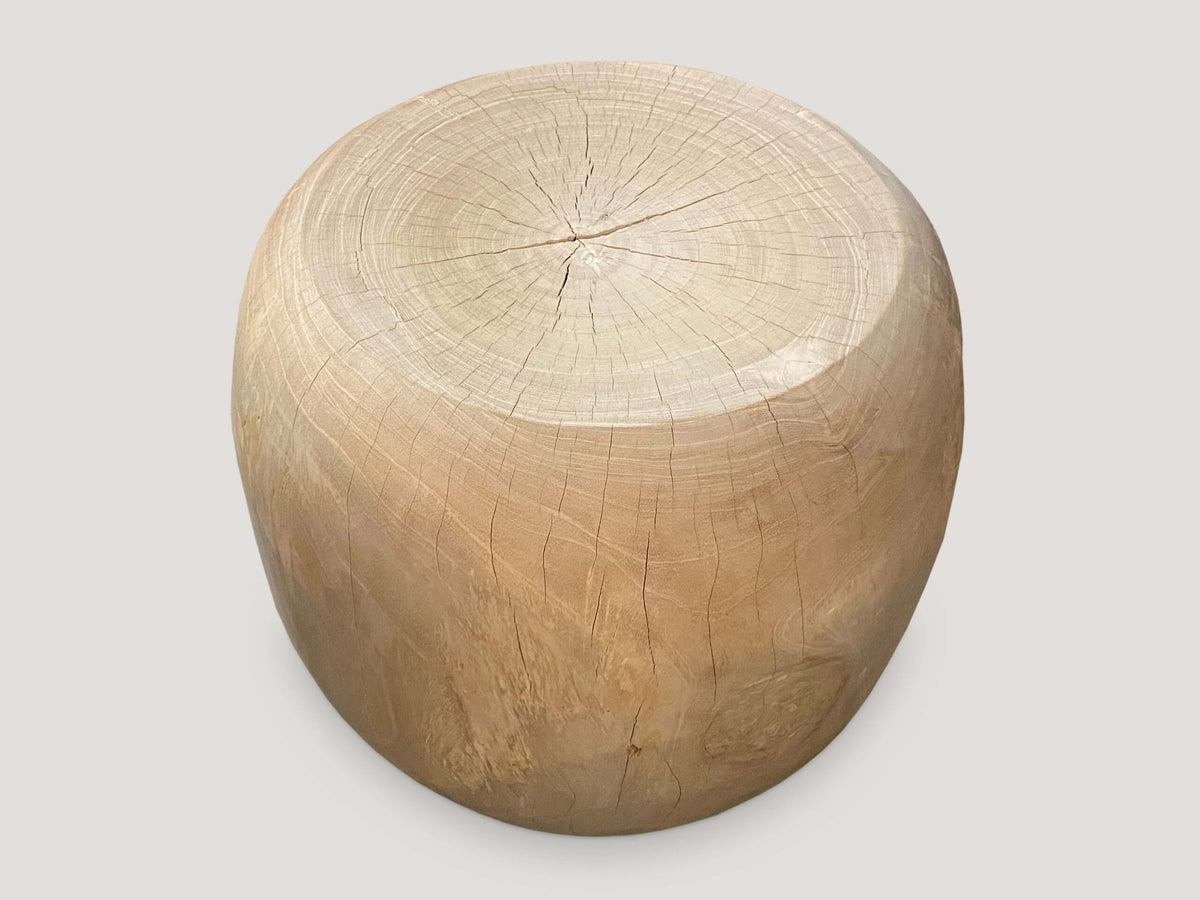 Bleached Teak Drum Side Table