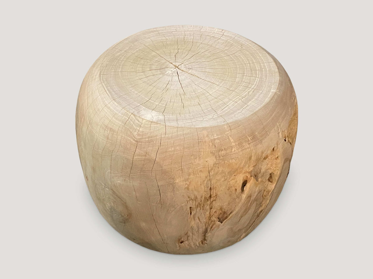 Bleached Teak Drum Side Table