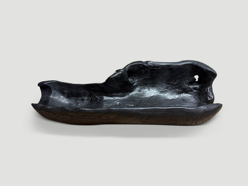 Sculptural Charred Teak Wood Vessel