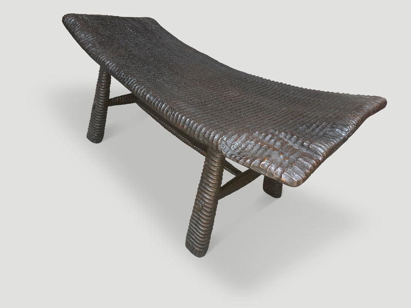 Impressive Hand Carved Espresso Stained Teak Bench
