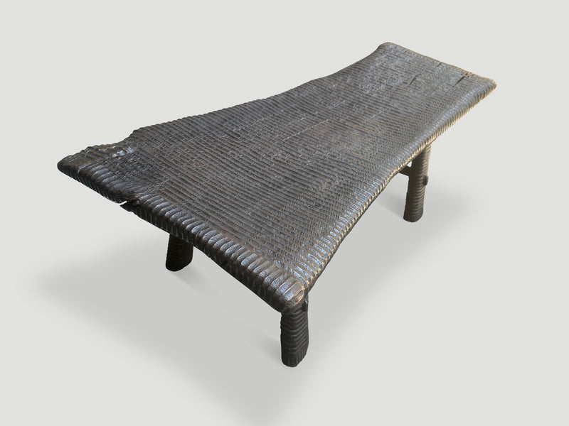 Impressive Hand Carved Espresso Stained Teak Bench