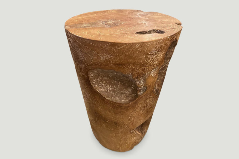 Organic Cerused Teak Side Table or Pedestal