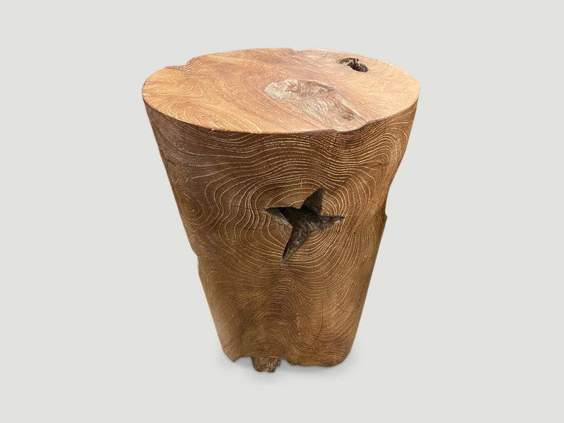 Organic Cerused Teak Side Table or Pedestal