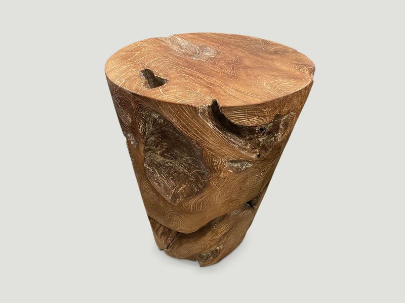 Organic Cerused Teak Side Table or Pedestal
