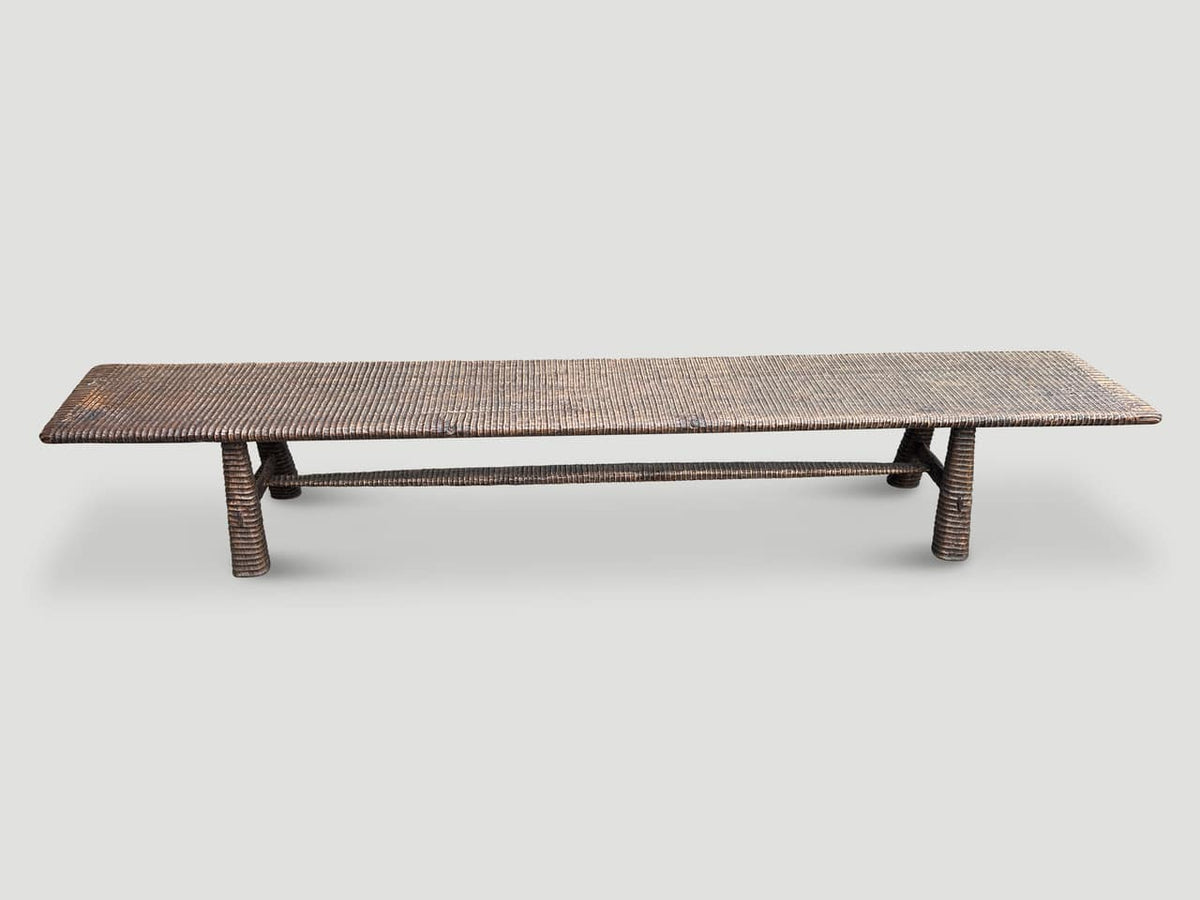 Impressive Minimalist Hand Carved Teak Bench
